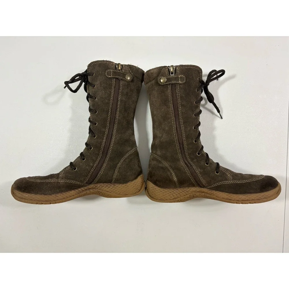 Primigi Kids Brown Suede Lace Up Tall Boots Side Zip EU 32 US 1 Little Kid